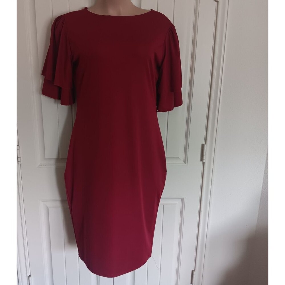 Elegant Women's Red Dress With Flutter Sleeves